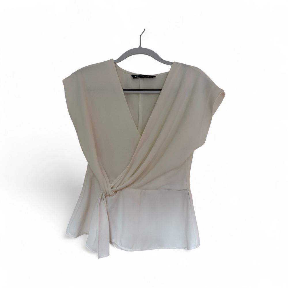 Zara Elegant Cream Wrap Blouse